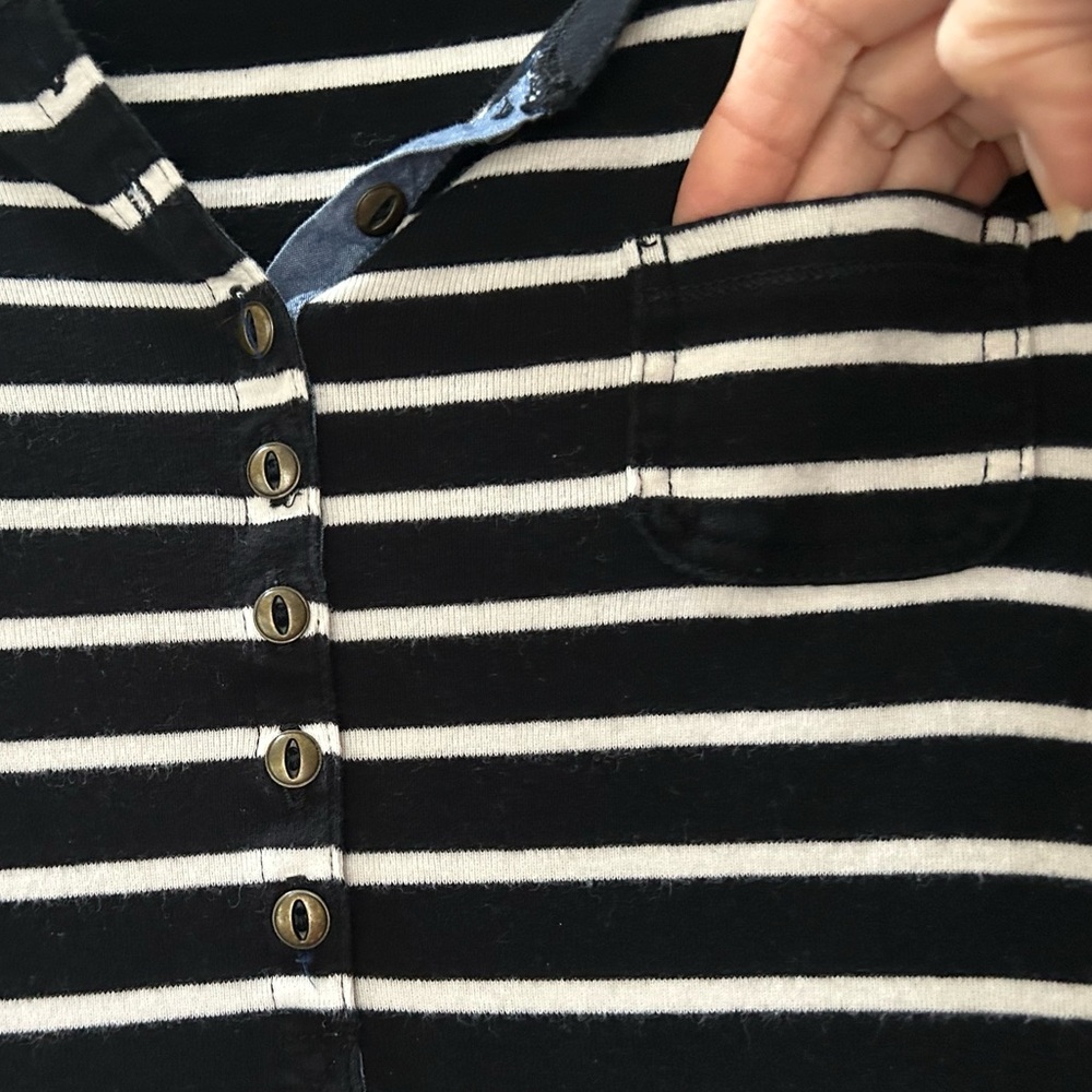 Lauren Ralph Lauren Women’s Black White Striped Pocket Long Sleeve Henley Size L - Picture 9 of 11